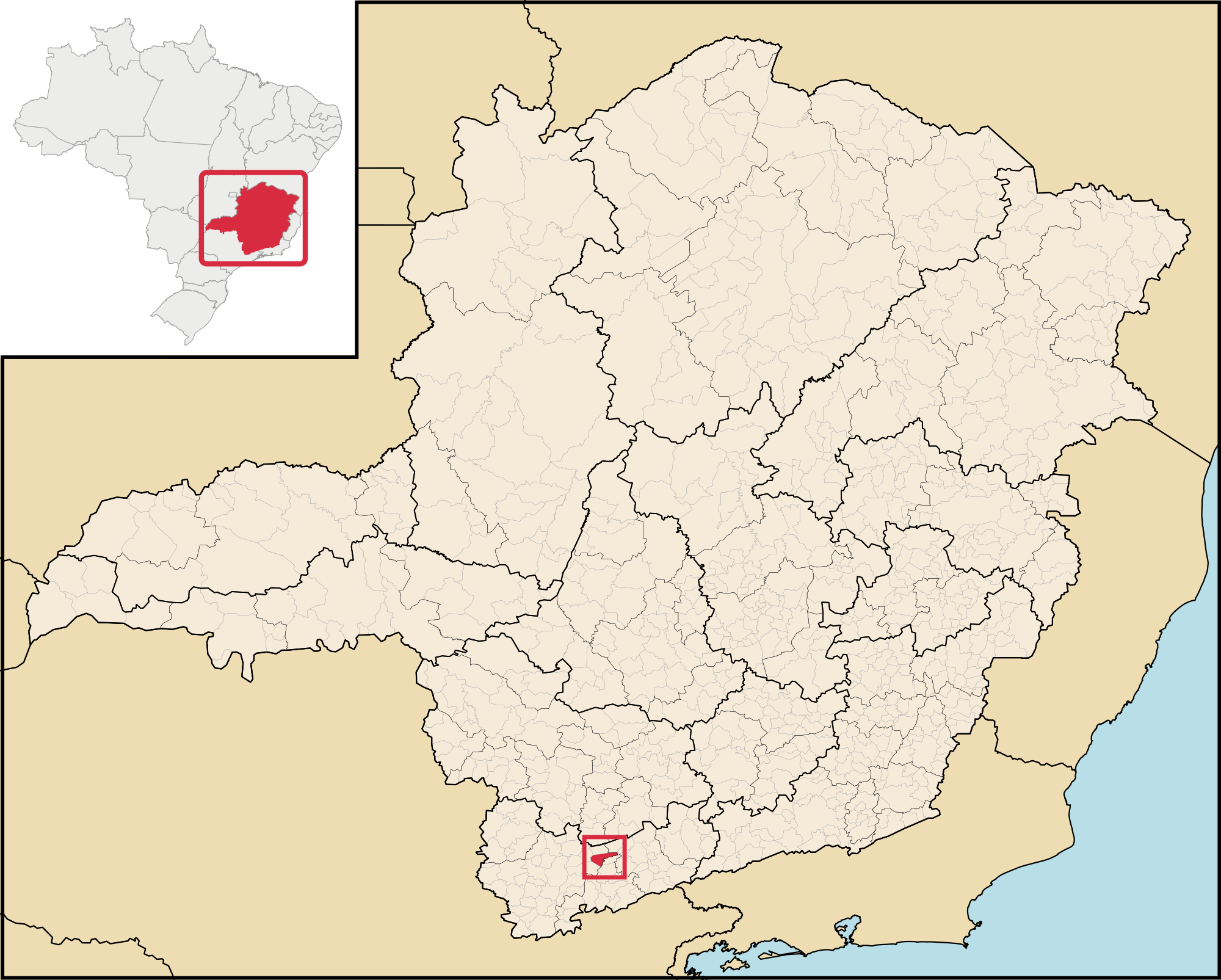 Mapa de localização do município de Natércia, em Minas Gerais, Brasil